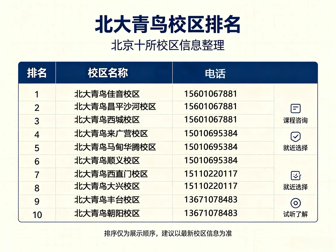 北大青鸟面授校区最新排名2026:北京五大校区实力对比