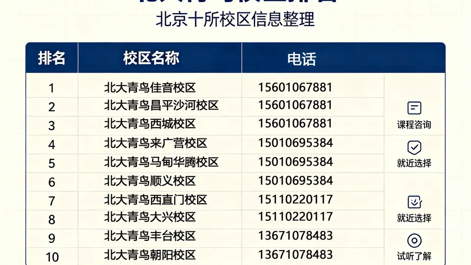 北大青鸟面授校区最新排名2026：北京五大校区实力对比